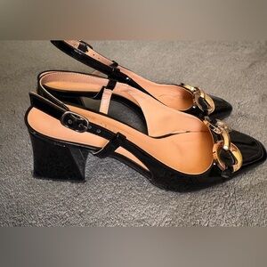 ZAMIKOO Chic Black Slingback Heels with Gold Accents